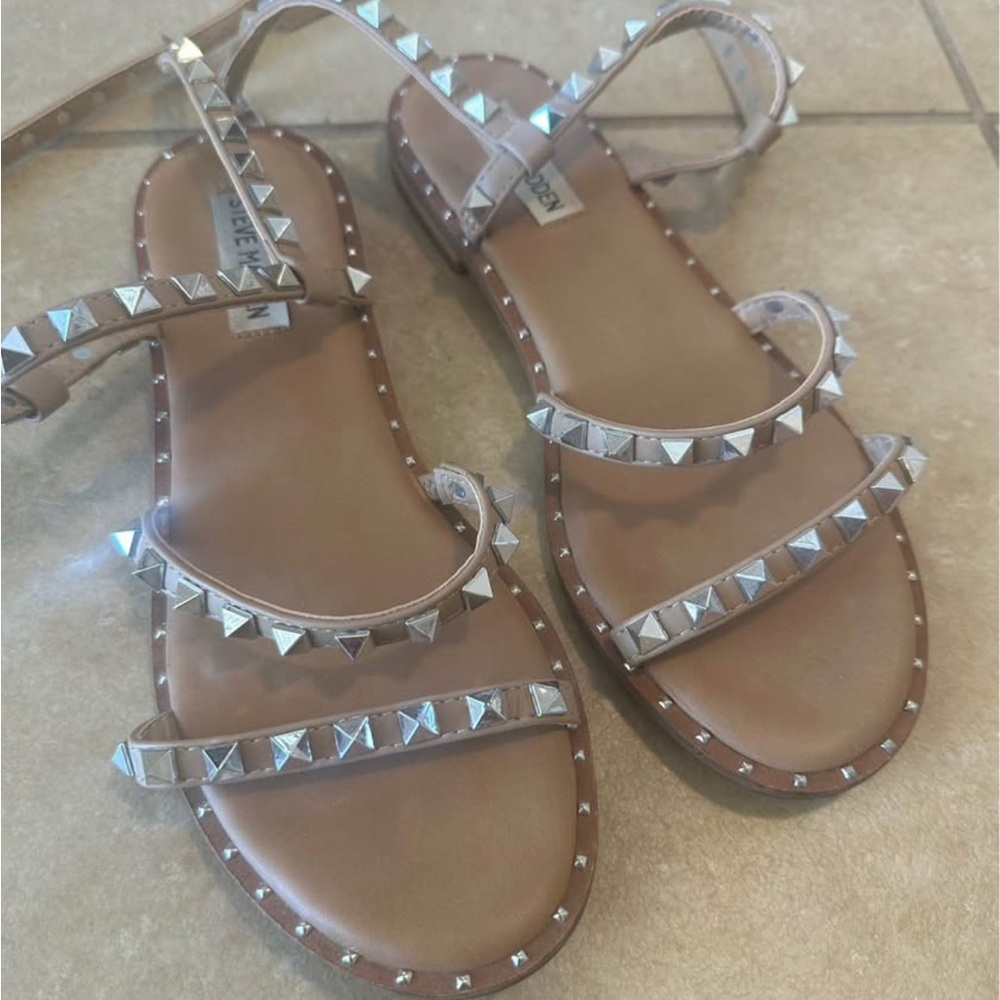 Studded Tan Leather Strappy Sandals